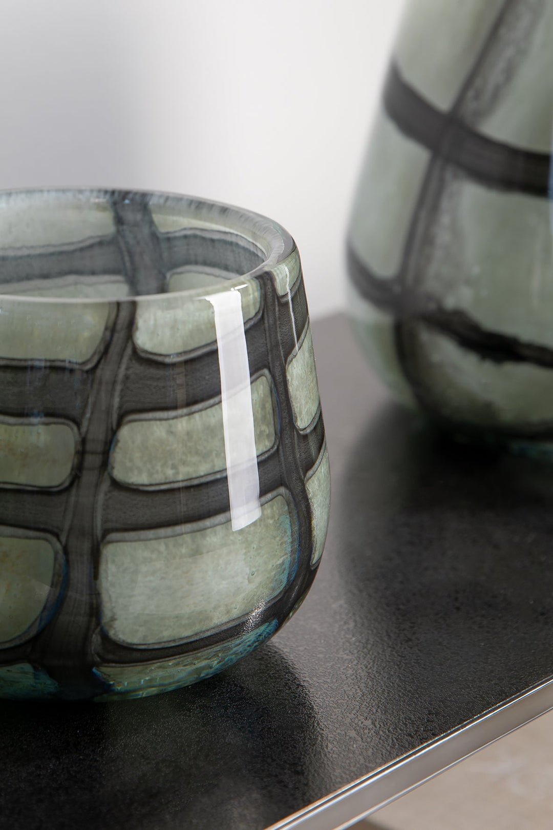 FINK - 115374 - MARLY Vase &amp; Windlicht, schwarz - salbei 13,5cm, Fink