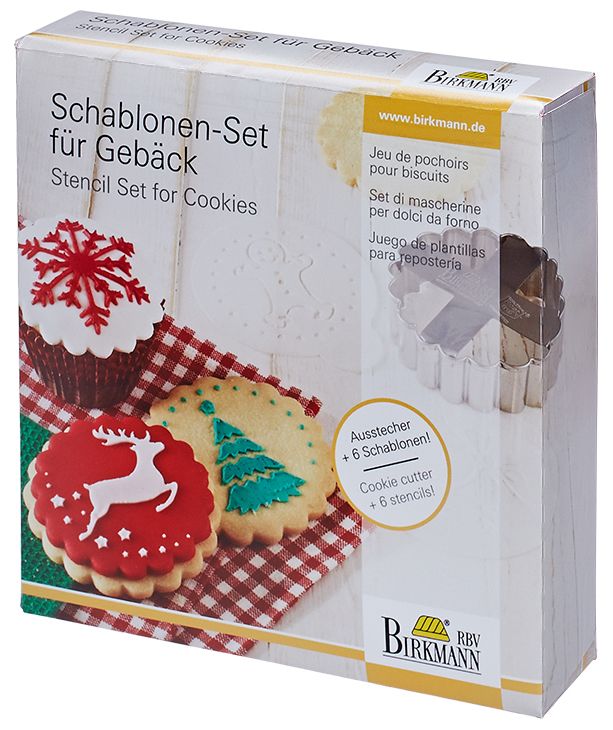 BI146020 - RBV BIRKMANN Schablonenset für Gebäck Merry Christmas 7 tlg. silber Edelstahl/Kunststoff