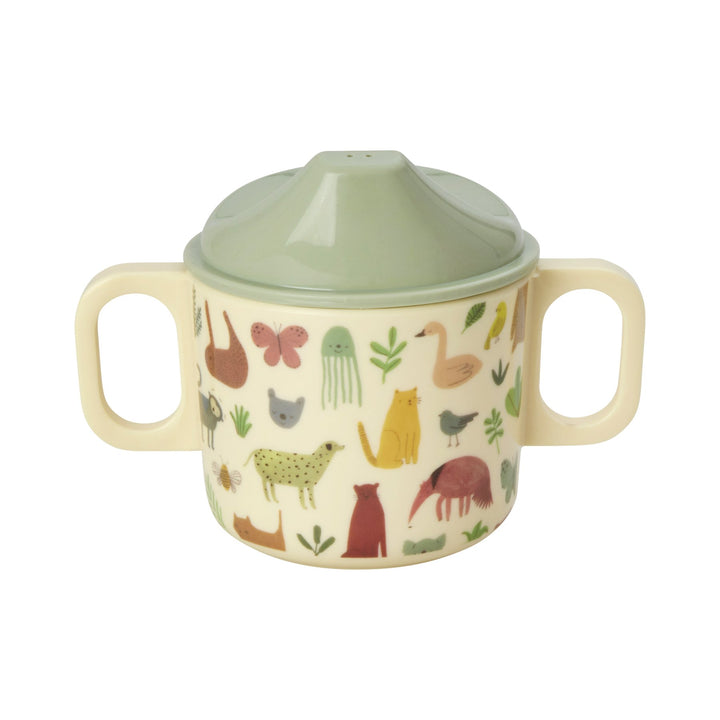 ri - BABCU - 2HSWJUNTOTO - rice - Babytasse mit 2 Henkeln und süßem Dschungeldruck - staubblau, 250ml