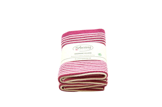 SOL - 0274 - Solwang '2 Stück gestrickte BIO Wischtücher mit Natur/hellem Bordeaux Streifen.'