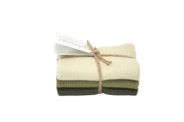 SOL - 033294 - Solwang Wischtücher '3 Stück gestrickte Wischtücher' Oliven kombi